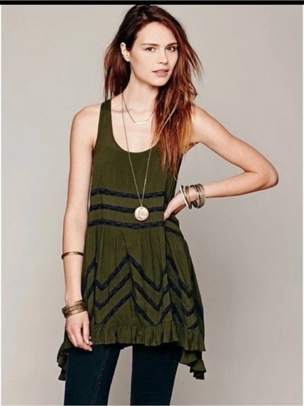 Free People Green Voile & Lace Tunic Slip Dress Boho Whimsigoth Grunge fairy L